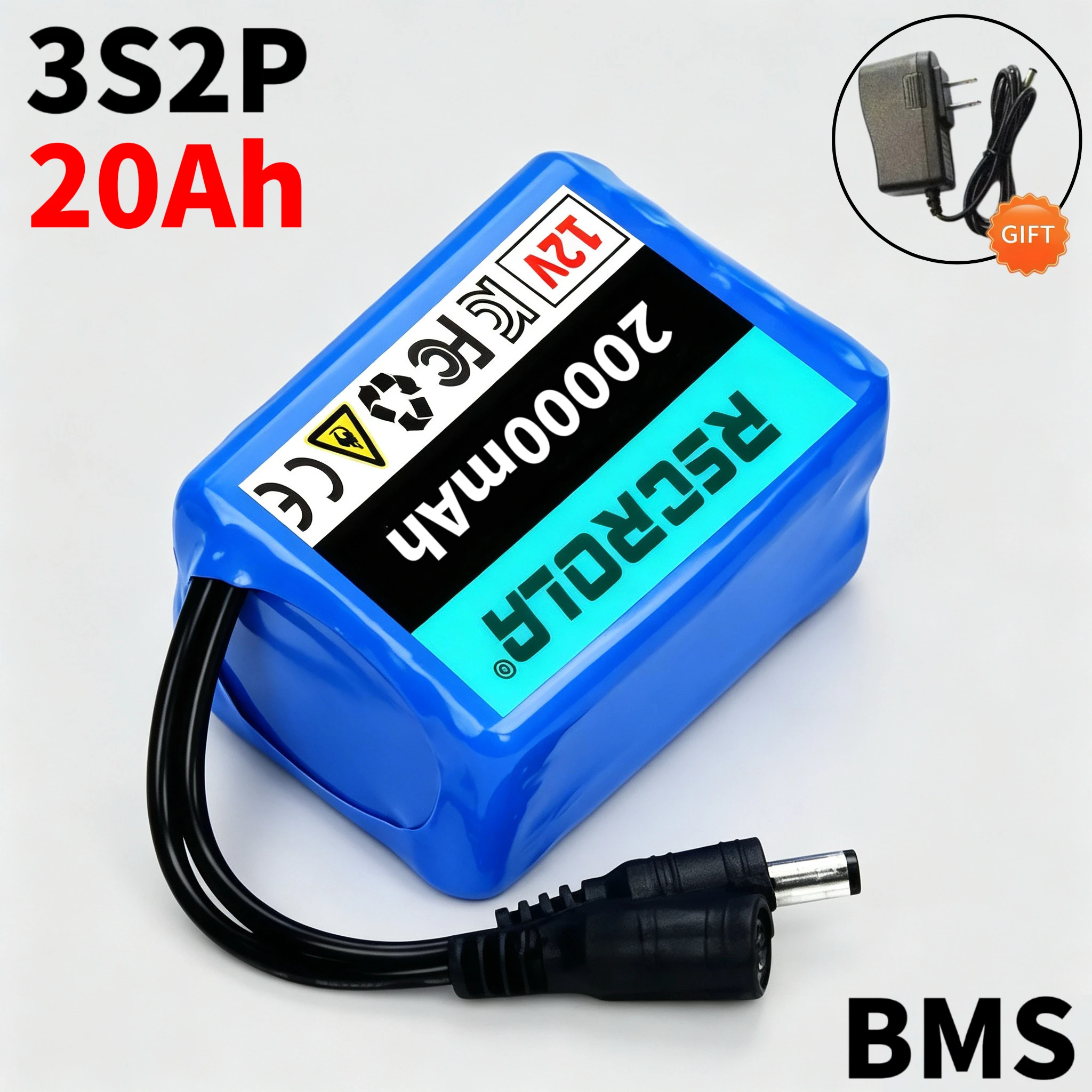 12.6V 18650 Lithium Battery Pack 3S2P, 10Ah-100Ah Super Large Capacity 12V Rechargeable Battery with BMS Protection and Charger