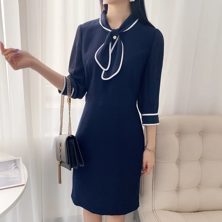 

Элегантное осеннее платье OL Pure Color с плиссировкой, утягивающее, с коротким рукавом, круглым вырезом, А-силуэта