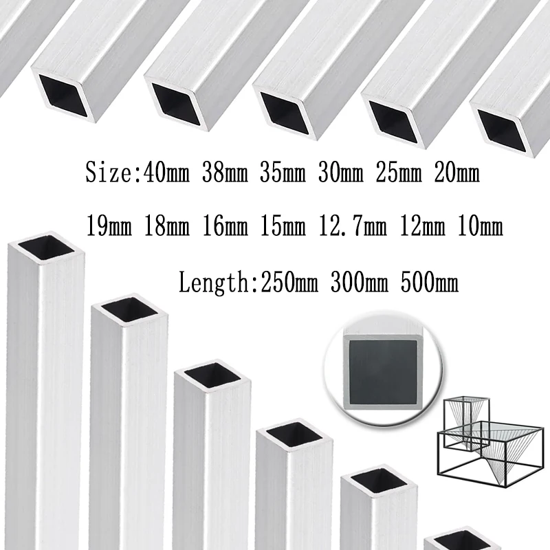 1Pcs 304 Stainlesss Steel Square Tube 10mm-40mm 1mm Thick Structural Tube 250/300/500mm Corrosion Resistance