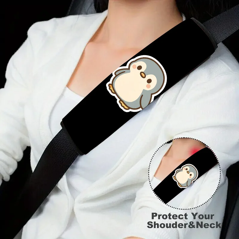 1pc Cute Penguin-Themed Car Seat Belt Cover, Stylish Design, Padding Straps For Any Vehicle, Polyester Fiber Shoulder Strap Cove
