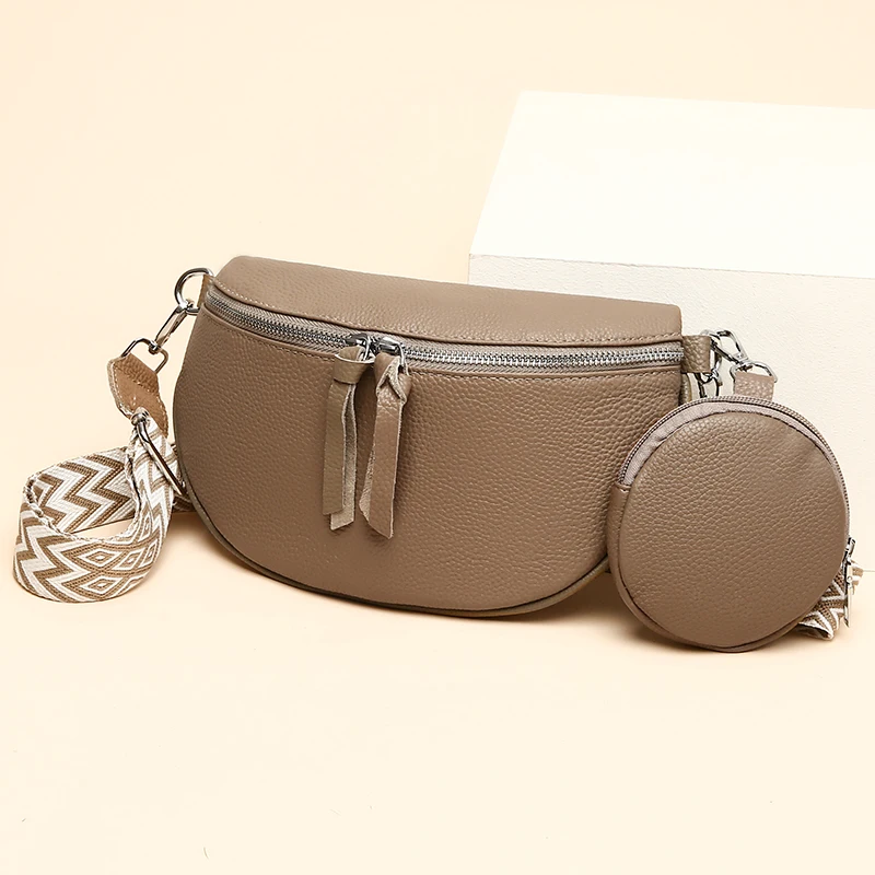 100% Genuine Leather Women Shoulder Crossbody Bags 2023 Luxury Cow Leather Chest Bag With Small Purse Female Handbags Waist Bag