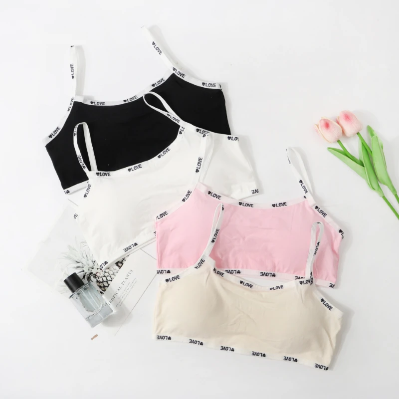Shoulder Strap Letter Printed Camisole Underwear with Chest Cushion Sports Vest Basic Minimalist Underwear for Adolescent Girls