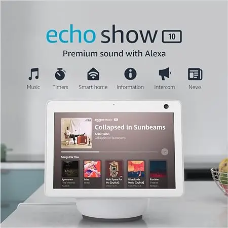 Echo Show 10 (3rd Gen) | HD smart display with premium sound, motion and Alexa | Glacier White