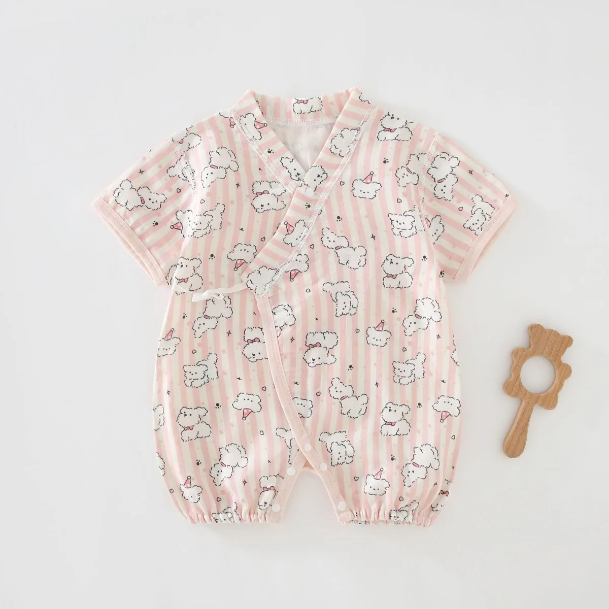 100% Cotton Gauze Baby Romper Soft & Breathable Short Sleeve Newborn Unisex Onesie with Cute Cartoon Print for Summer 0-18M