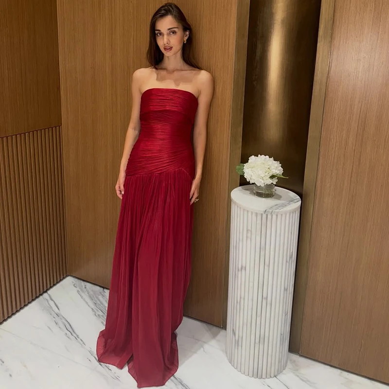 

Thinyfull Formal A-Line Prom Evening Dresses Strapless Sleeveless Floor Length Party Dress Night Cocktail Prom Gowns Customized