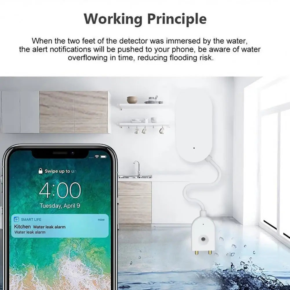 Zigbee Smart Water Leakage Detector, Home Water Flood Sensor, Controle Via Funciona com Alexa e Google Assistant