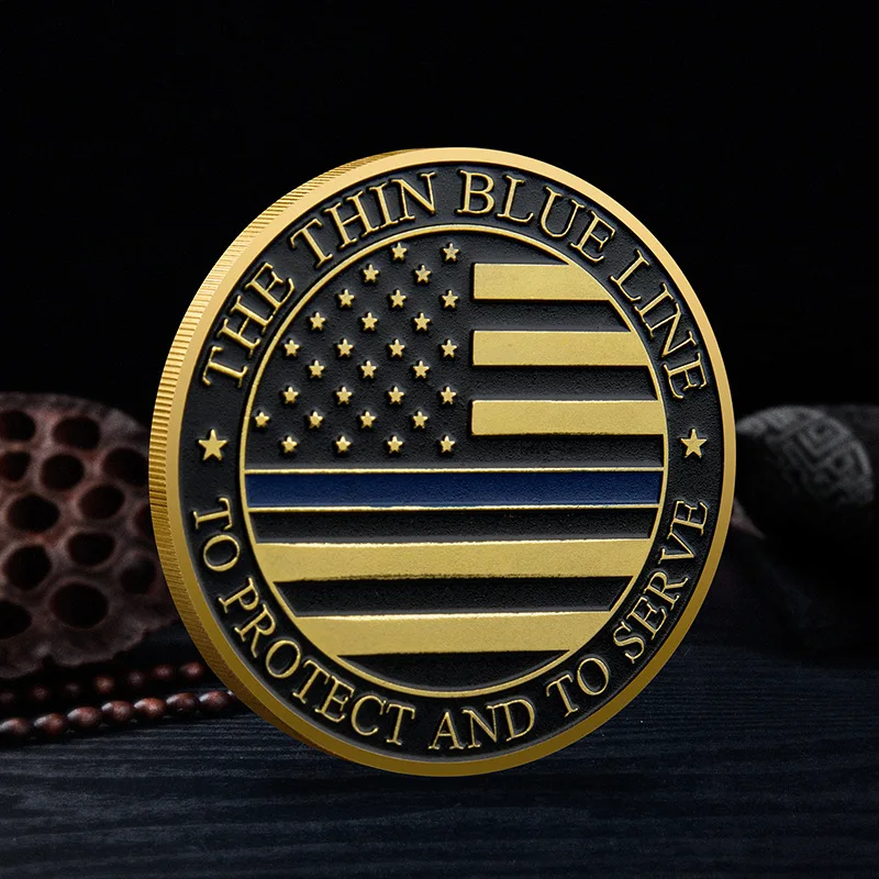United States Police Officer Souvenir Coin The Thin Blue Line Golden Plated Commemorative Coin Collectible Challenge Coin