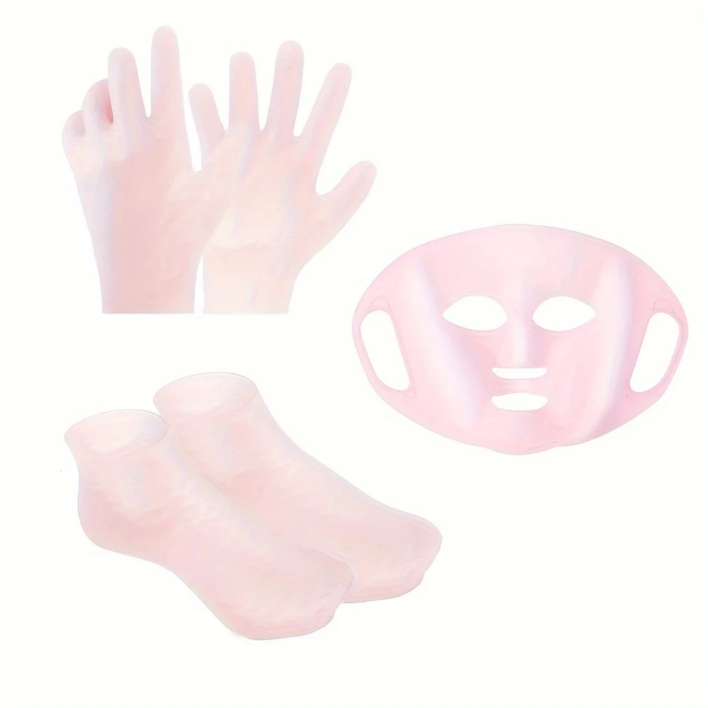 Ensemble de 3 pièces de soins de la peau en Silicone, ensemble de masque hydratant réutilisable, gants, chaussettes, pour le visage, les mains et les pieds secs, craquelés, ensemble