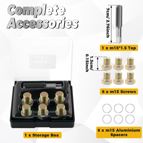 Imagen 2 del producto Herramienta de reparación de roscas M15 x 1,5 MM, tapón de drenaje de aceite, Kit de reparación de roscas de grifo, Kit de herramientas de reparación de tornillos de cacerola de aceite portátil