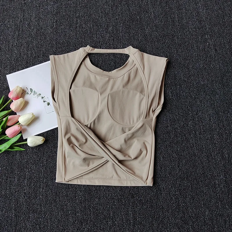 Sexy Short Yoga Top Backless Fixed Chest Pad Sports T-shirt Vest Women's Tight Quick Drying Slimming Yoga Suit Top Clothing