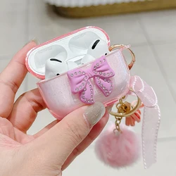 Handwork Glitter bow With Luxury Case For Airpod Pro 2 Airpods 3 2 1 For Women With Plush Keychain Bluetooth Headset Cover
