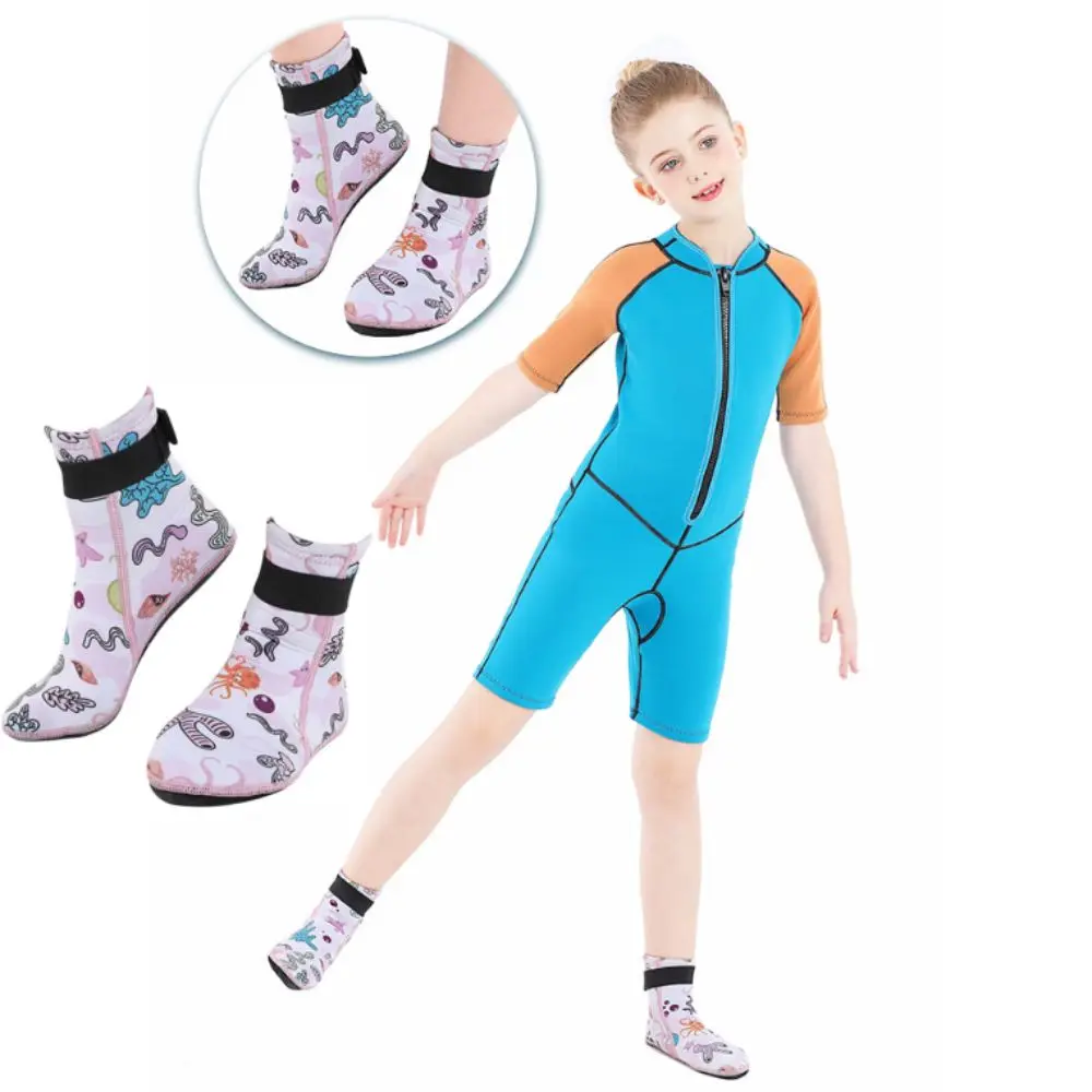 

Anti-slip Kids Water Socks Adjustable Elastic Fabric Diving Socks Cartoon Design Keep Warm Sand Beach Socks Swimming