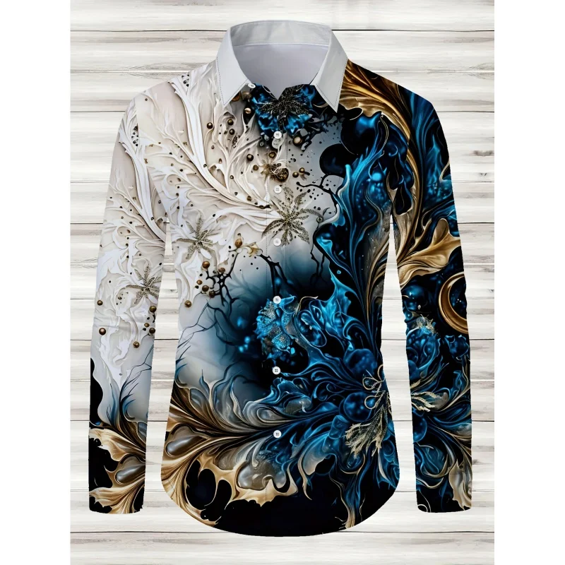 Prachtige Hawaiiaanse shirts met gradiëntpatroon voor heren Luxe 3D-printblouse Casual losse reversknop met lange mouwen Aloha-shirts