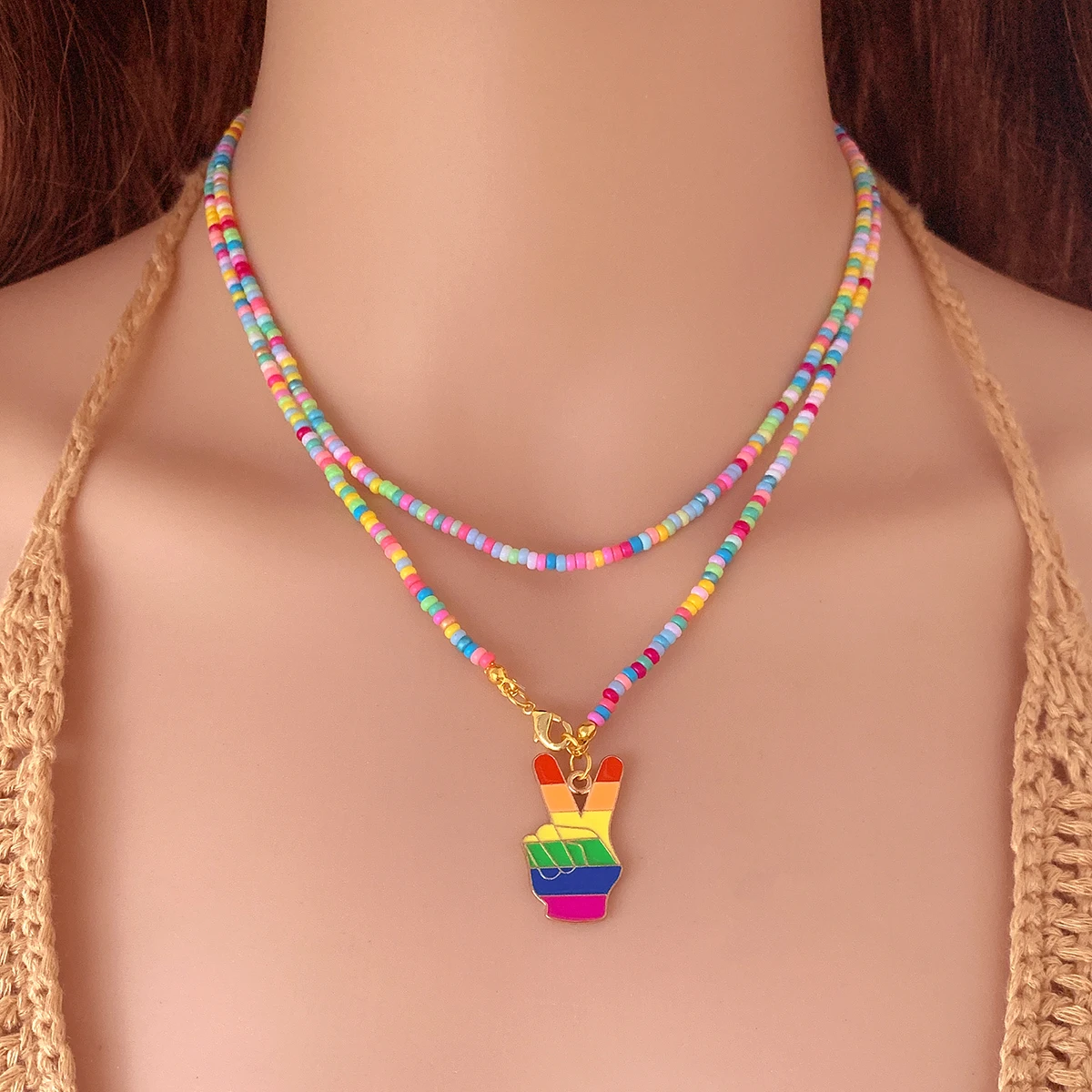 Transgender Rainbow Pansexual pride Genderqueer pride Asexual Pendant Necklace Rainbow Heart Beads Necklace For Women Jewelry