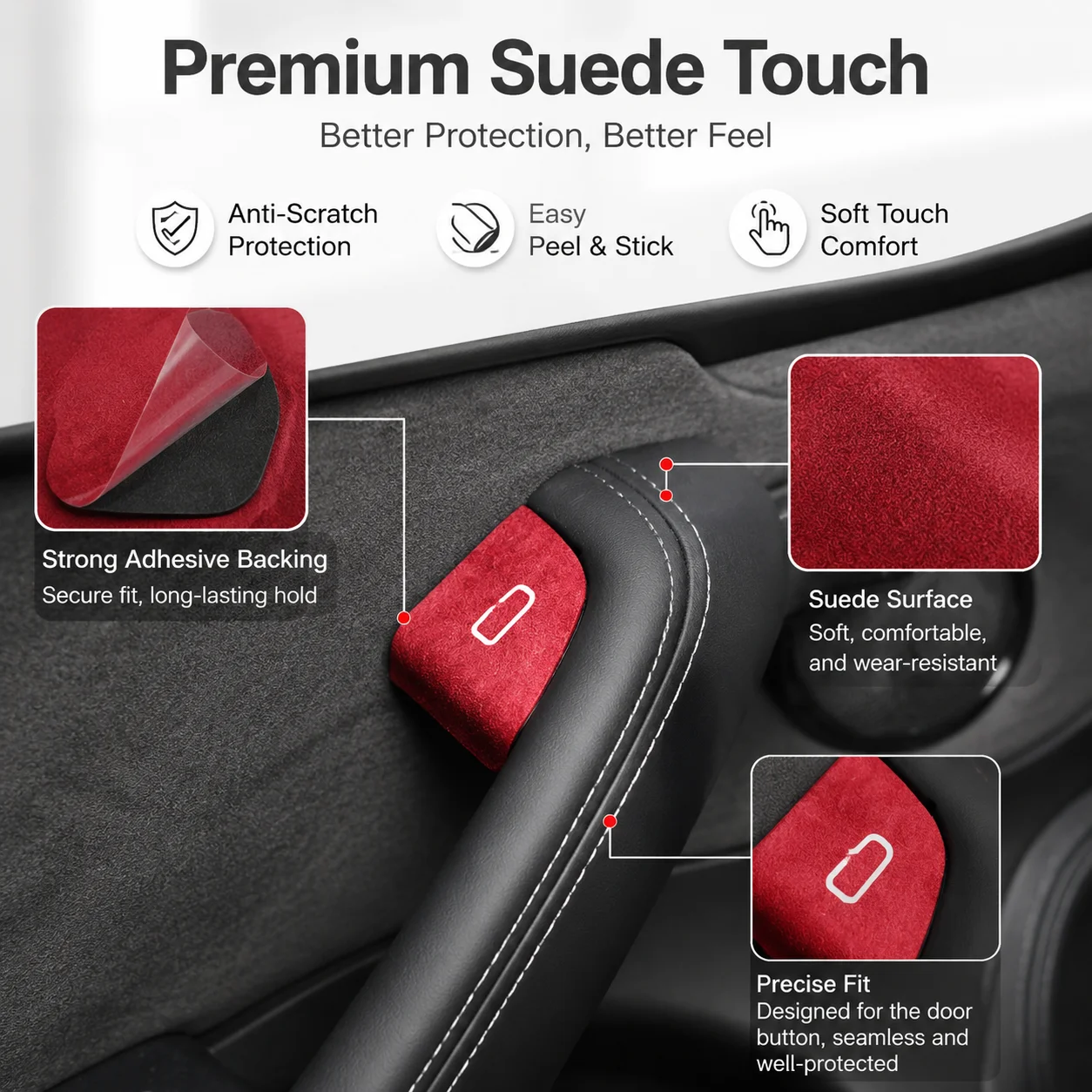 Door Button Protective Decal Fit For Tesla Model 3 Highland 2024 And Model Y Juniper 2025 Suede Feel Trim Cover