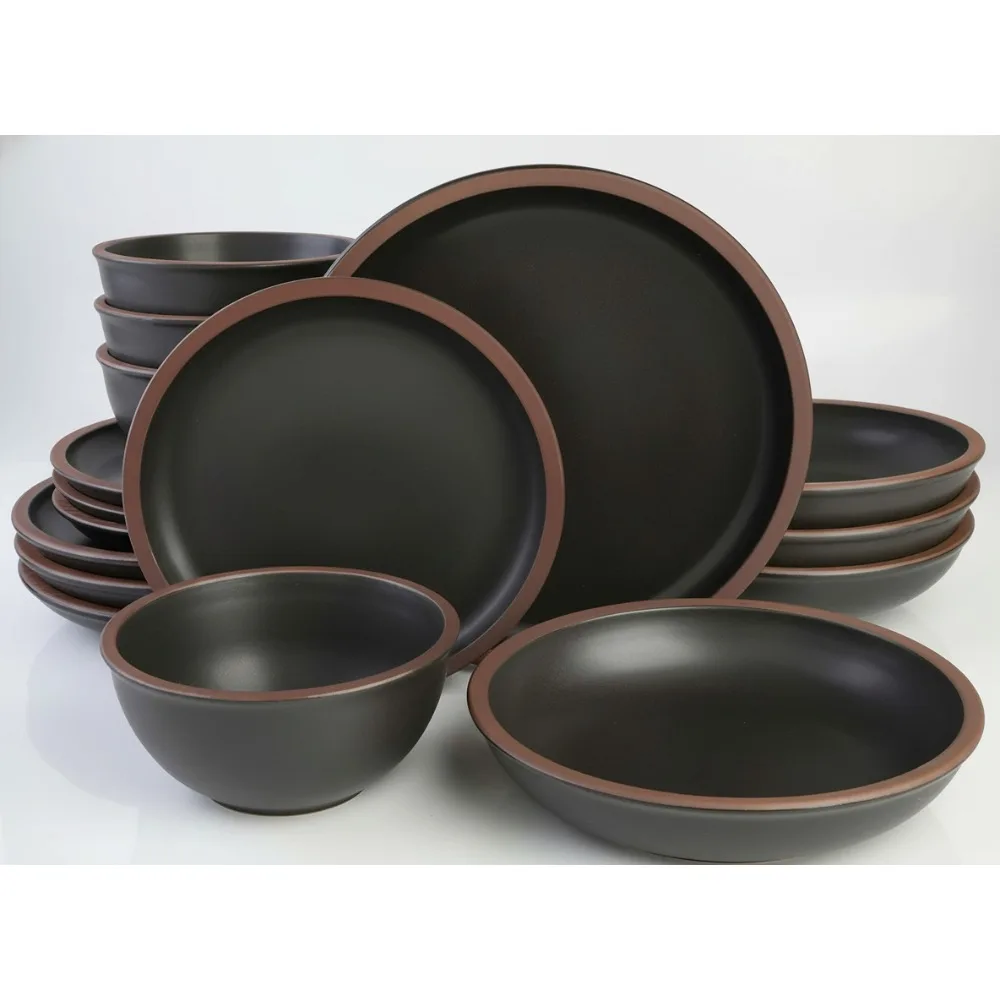 

Современный черный набор посуды на 4 человека, матовые терракотовые тарелки и миски из 16 предметов, можно мыть в посудомоечной машине
