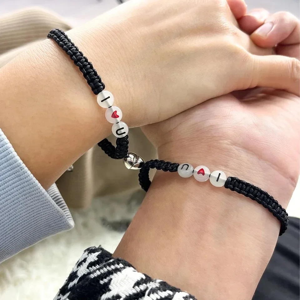 

I Love You Letter Beaded Couple Luminous Woven Magnetic Bracelet for Men Women Adjustable Opening Bracelet Jewelry Accessories