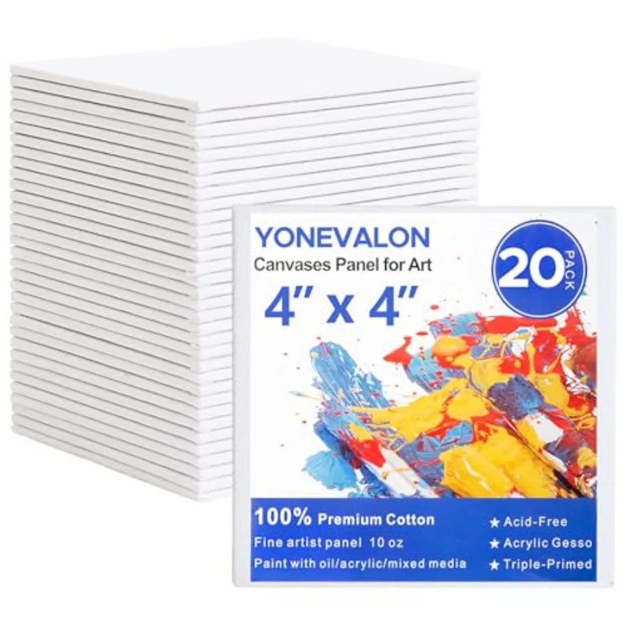 Mini Canvas for Painting 4x4 inch, 20 Pack Small Painting Canvases for Novices and Artists, Gesso Primed Acid-Free 100% Cotton,