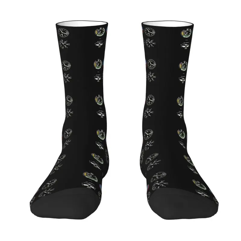 Custom Cockpit Six Dials Flight Simulator Pilot Socks Men Women Warm 3D Printing Airplane Aircraft Sports Football Socks