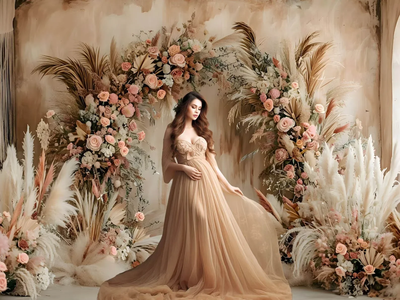 Mehofond Photography Background Vintage Boho Blooms Grass Backdrops Maternity Portrait Rustic Rooms Floral Arches Door Photozone