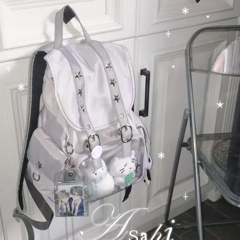 Star Striped Itabag Backpacks Y2K Korean Harajuku Functional Striped Zipper High Capacity Unisex Backpack Women's Handbag New