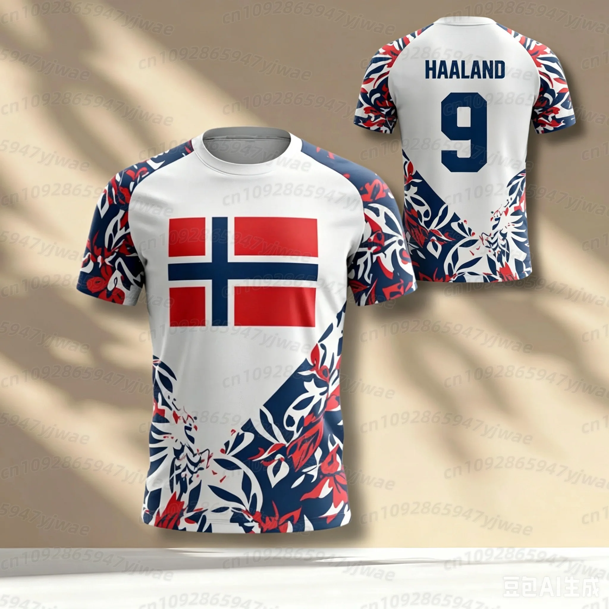 26 NORWAY FLAGJ Jersey T-Shirt Haaland NO.9 Damen-T-Shirt mit V-Ausschnitt Mexiko Fußball-Fans T-Shirt Herren Damen Schnelltrocknendes T-Shirt – Detail 4