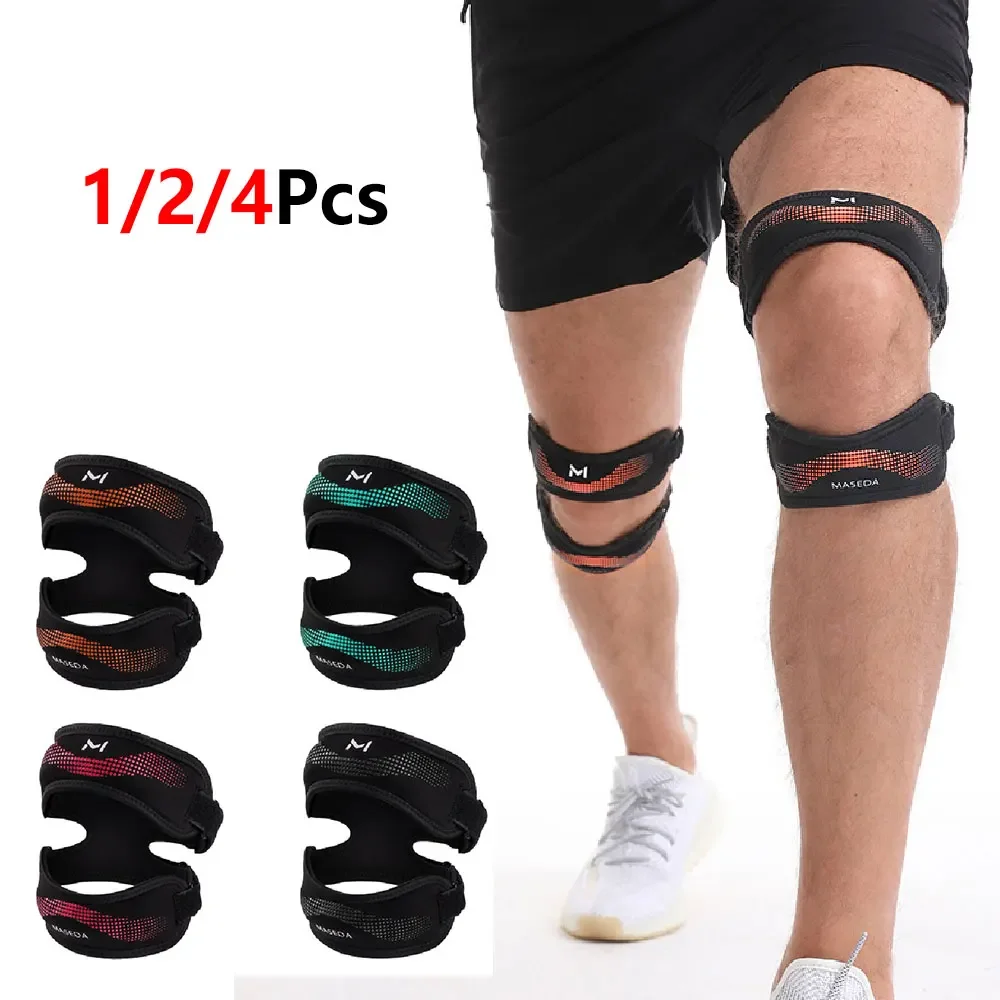 1/2/4Pcs Adjustable Bidirectional Patella Knee Brace Strap, Shock Absorbing Silicone Pads Knee Support, Knee Pain for Tendonitis