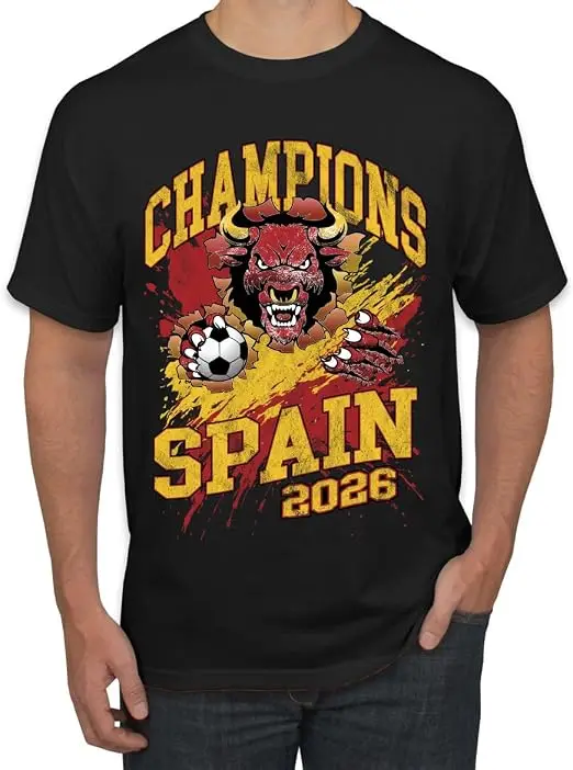 Spanien Fußball-Champions Fan-Shirt mit Wildem Stier und Fußball, Spanisches Spieltag-Geschenk-T-Shirt für Männer und Frauen, Espana Campeones Del Mundo – Detail 9