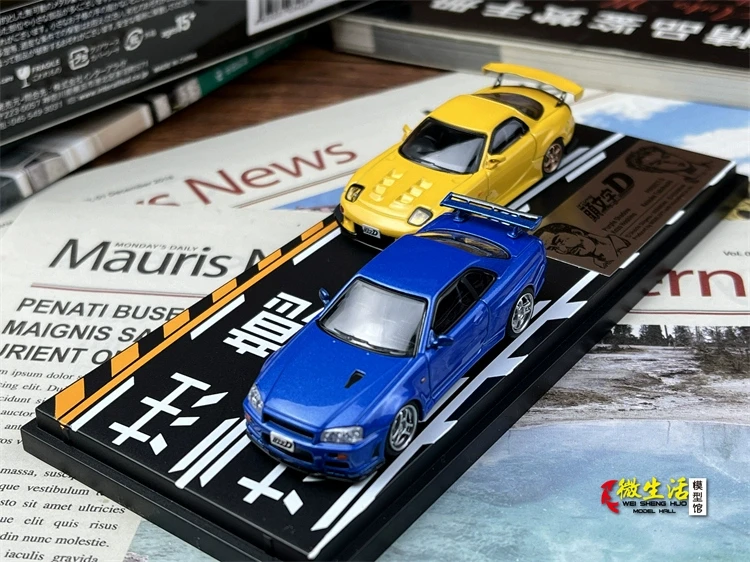 Newly Stocks Hi Story Modeler 1:64 Mazda RX7 Yellow And BNR34 Blue Double Car Set Diecast In 2024