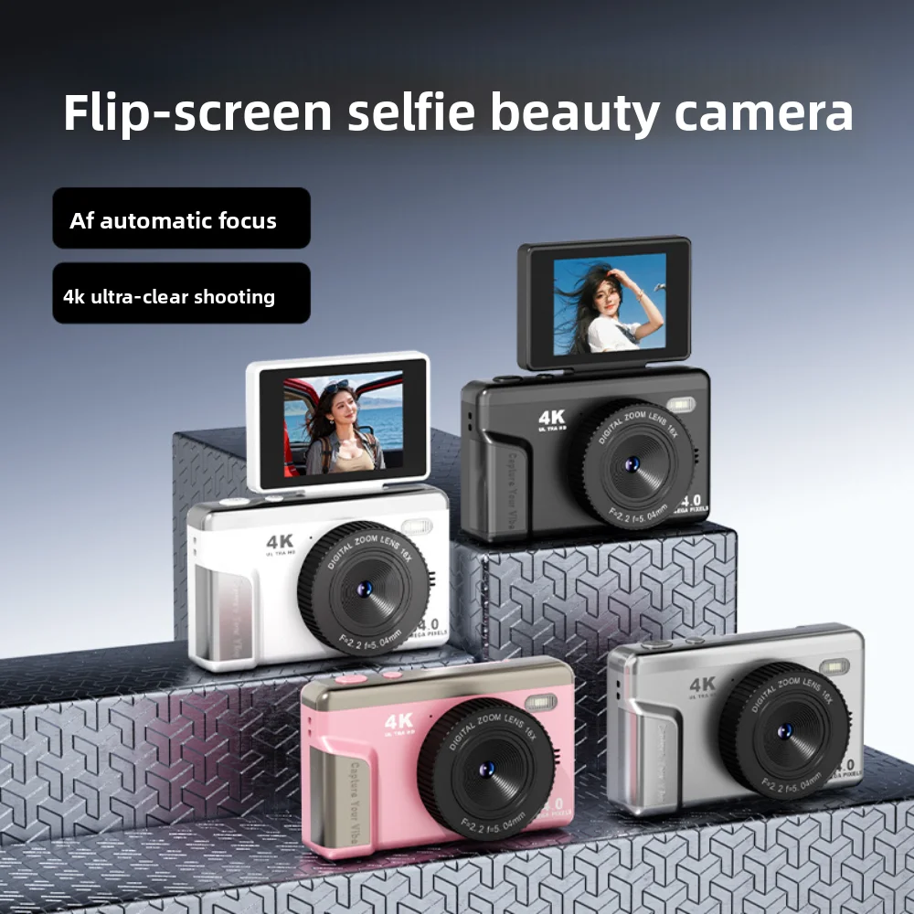 Flip Screen 5K Selfie Digital Camera, Portable Compact Camera for Student Beginners