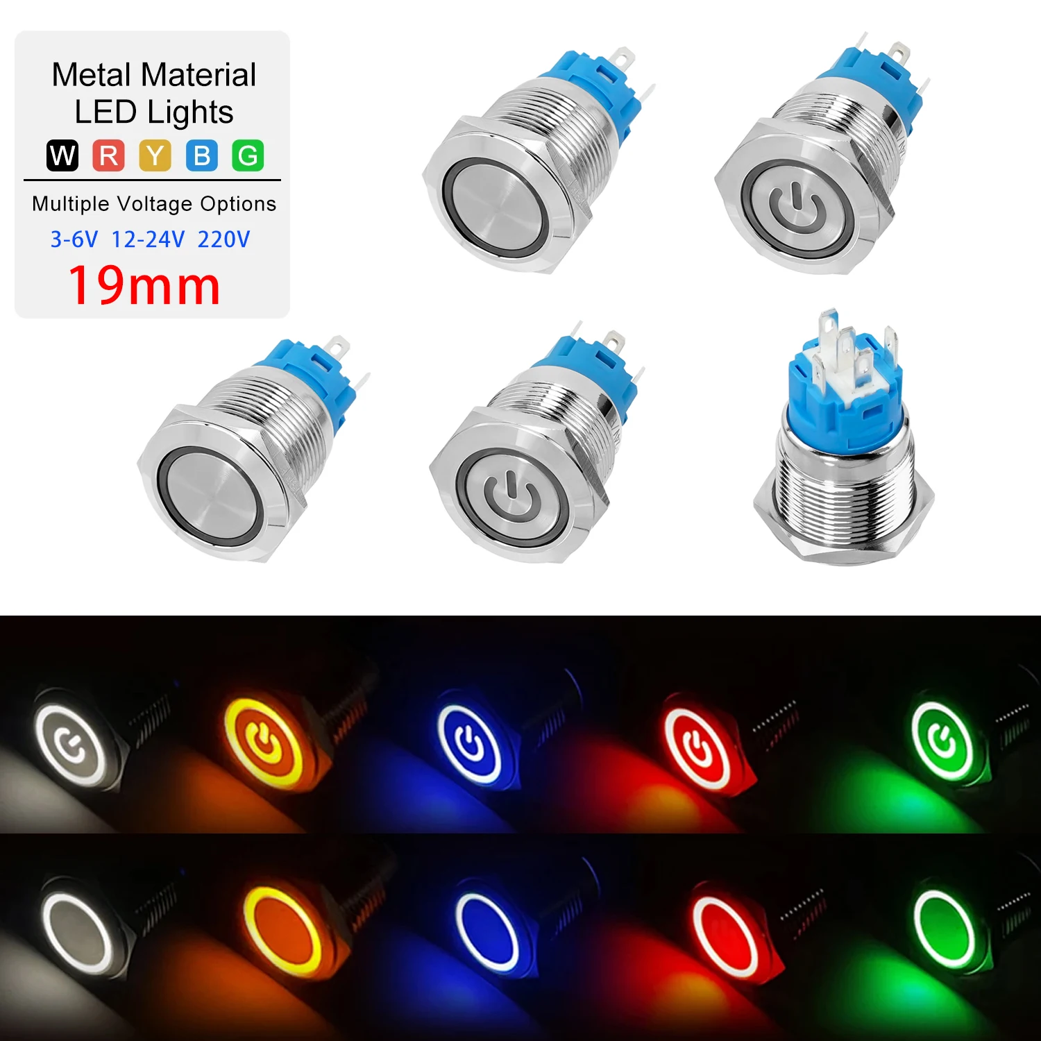 19mm Copper Shell Push Button Switch Waterproof Metal Button Switch LED Light Momentary Latching Car Engine Power Switch