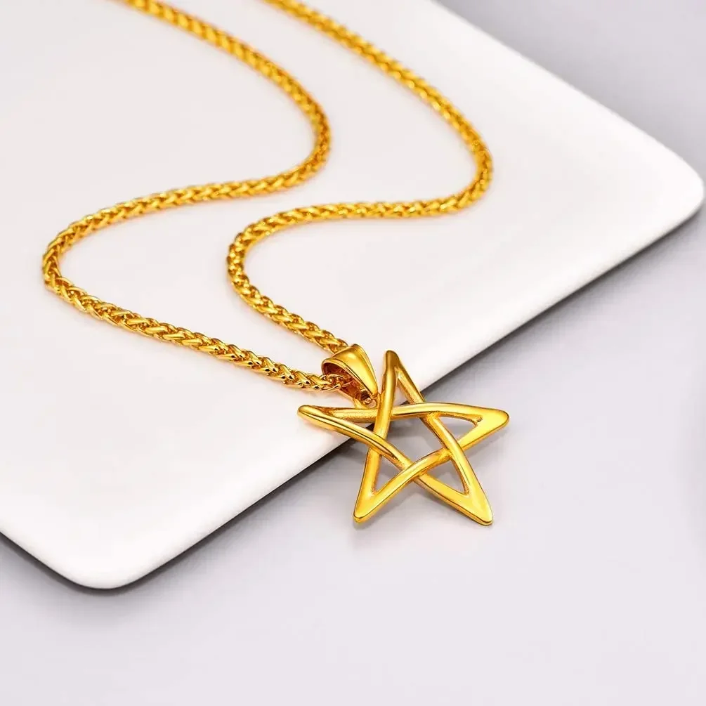 PROSTEEL Inverted Pentacle Necklace Stainless Steel Eliphas Pentagram Men Women Satanism Star Pendant Wheat Chain PSP4422