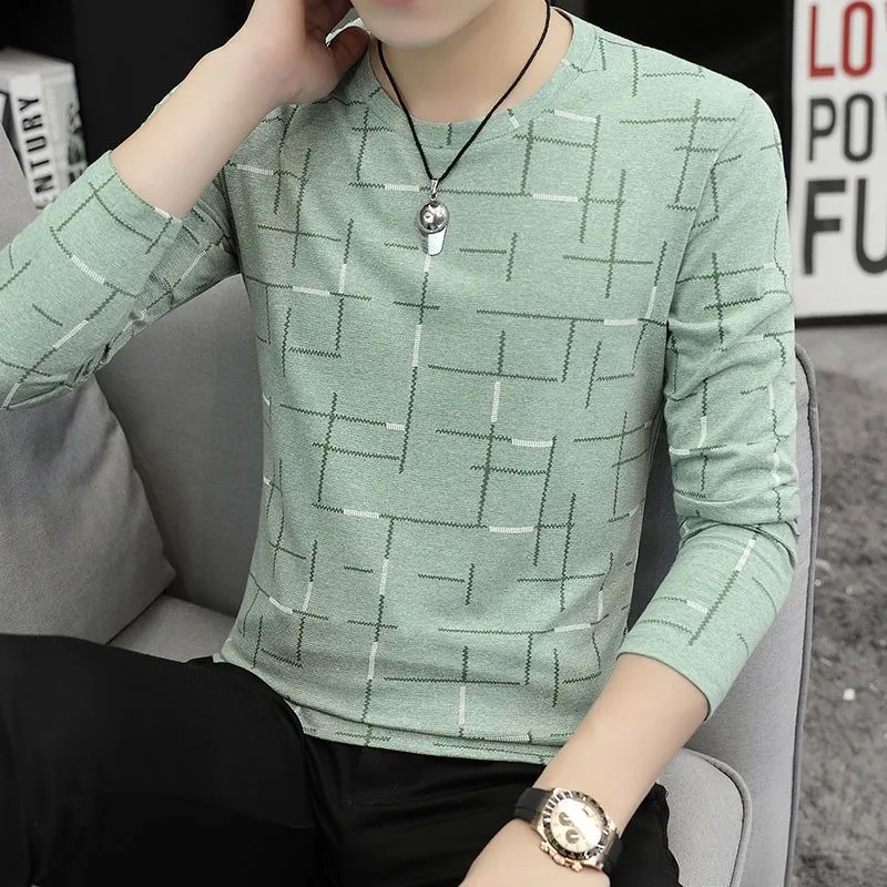 Khaki Square Grid Print Short Sleeve T Shirt Casual Cotton Basic Men Top view 5