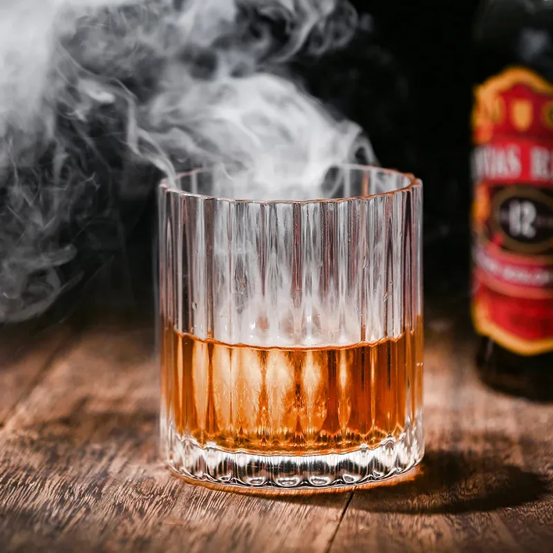 4pcs Set European Style 9.6oz Cocktail Glass 285ml Transparent Vertical Striped Whiskey Iced Coffee Cup Gathering Gift Drinkware