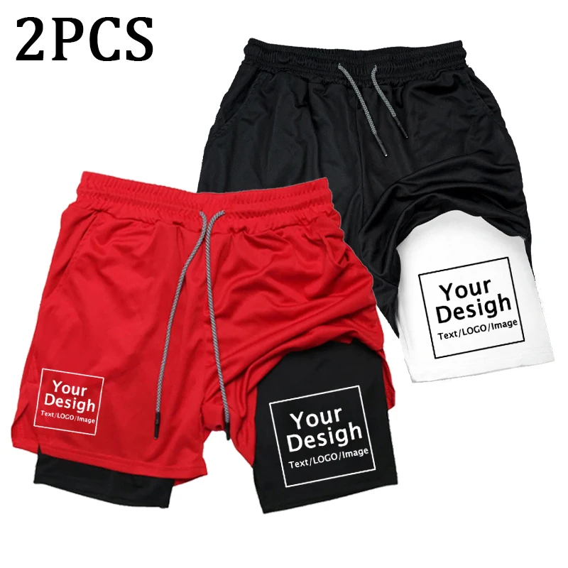 New Custom Compression Shorts Men Gym Athletic Pants Your Logo Fitness Personalized Double Layer Quick Dry 2 In 1 Sports Shorts