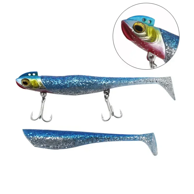 Esca per pesci in silicone Esche per piombo da pesca Tack con 2 ganci tripli Sostituisci il corpo del pesce Esca morbida Affondamento Jig Esca