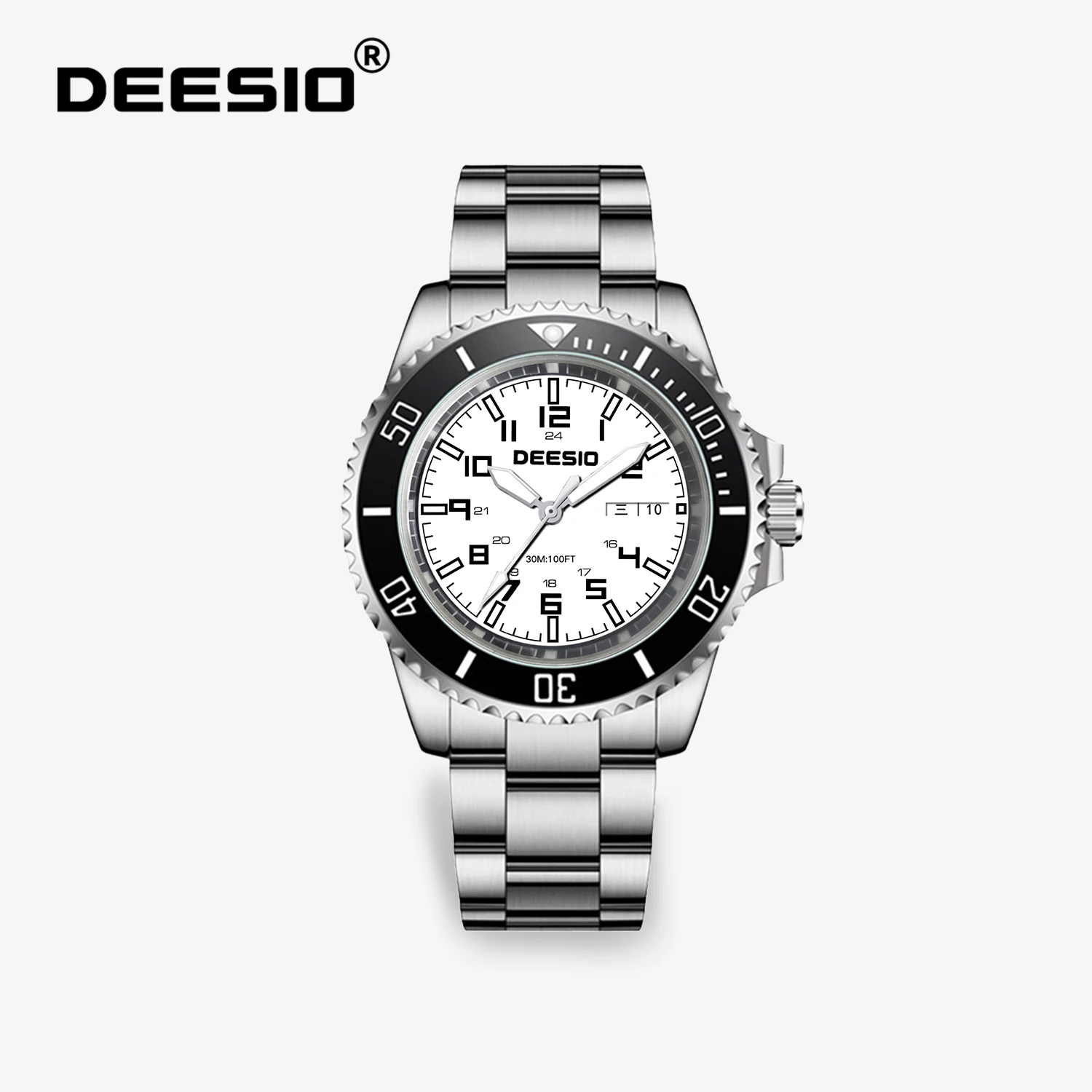 Deesio Herren Business Luxus Automatikuhr Mechanische Uhr Edelstahl Saphirglas Leuchtend Geschenk Dual-Kalender 3ATM