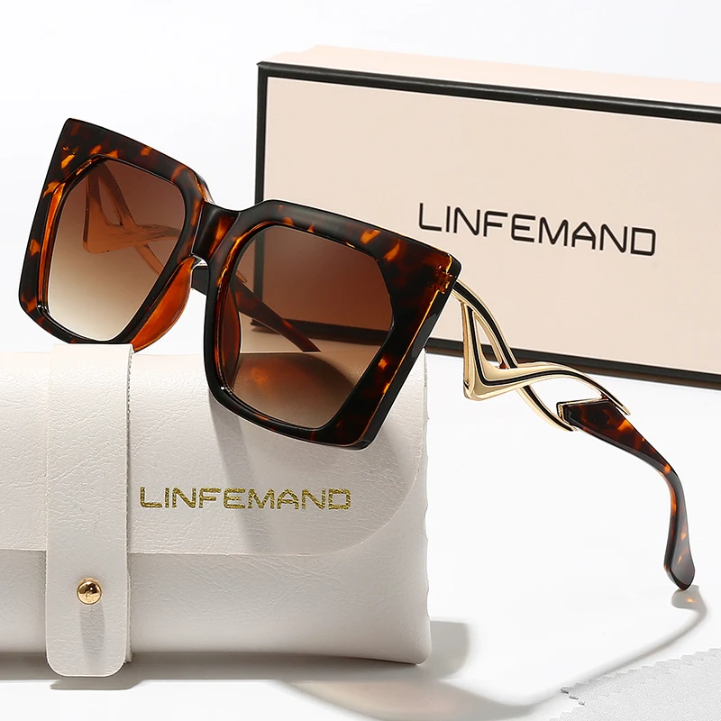 LINFEMAND Modische dekorative Sonnenbrille mit quadratischem Rahmen, UV400, einzigartige Metallbeindekoration, Sommer, Strand, Party, Tanz, Festival, Geschenk – Detail 7