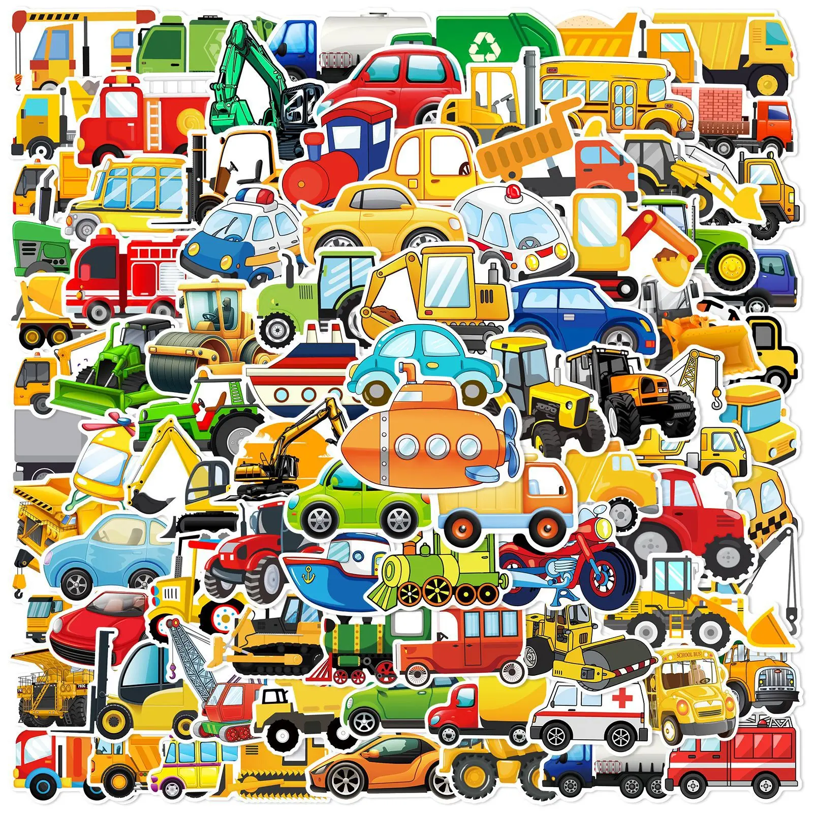 10/30/60/120PCS Construction Truck Stickers Excavator Aeroplane Cartoon Stciekrs Graffiti DIY Luggage Laptop Phone Bike Decals