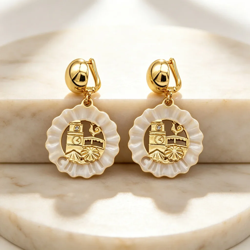 New Gold Coast Landmark Drop Earrings for Women, Openwork Charm Earrings with Crystal, Vintage Travel Jewelry