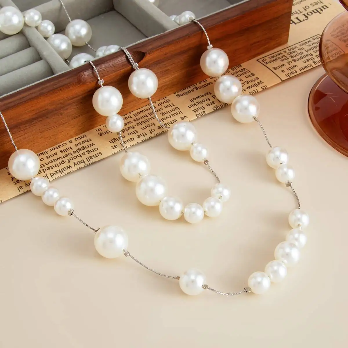 KunJoe أنيقة تقليد اللؤلؤ سلسلة طويلة قلادة للنساء الكورية موضة الأبيض مطرز سترة سلسلة السنة الجديدة مجوهرات الزفاف