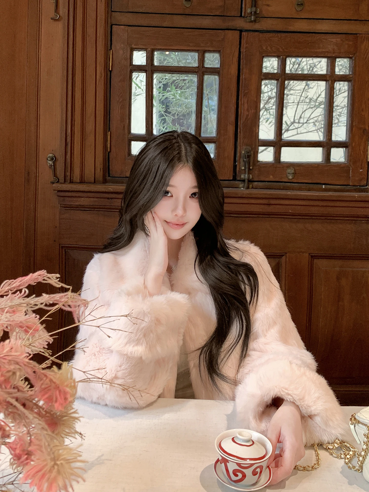 

Длинное пальто из кроличьего меха с воротником, роскошное винтажное, для молодых женщин, прямого кроя, длинное, с рукавами