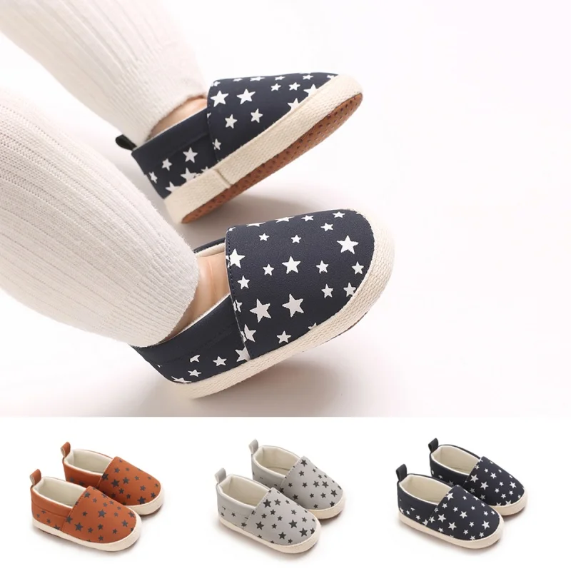 

Fashionable Baby Boy Canvas Flat Shoes Star Decorated Soft Sole Spring Autumn Newborn 0-18M Comfortable Flat Footwear
