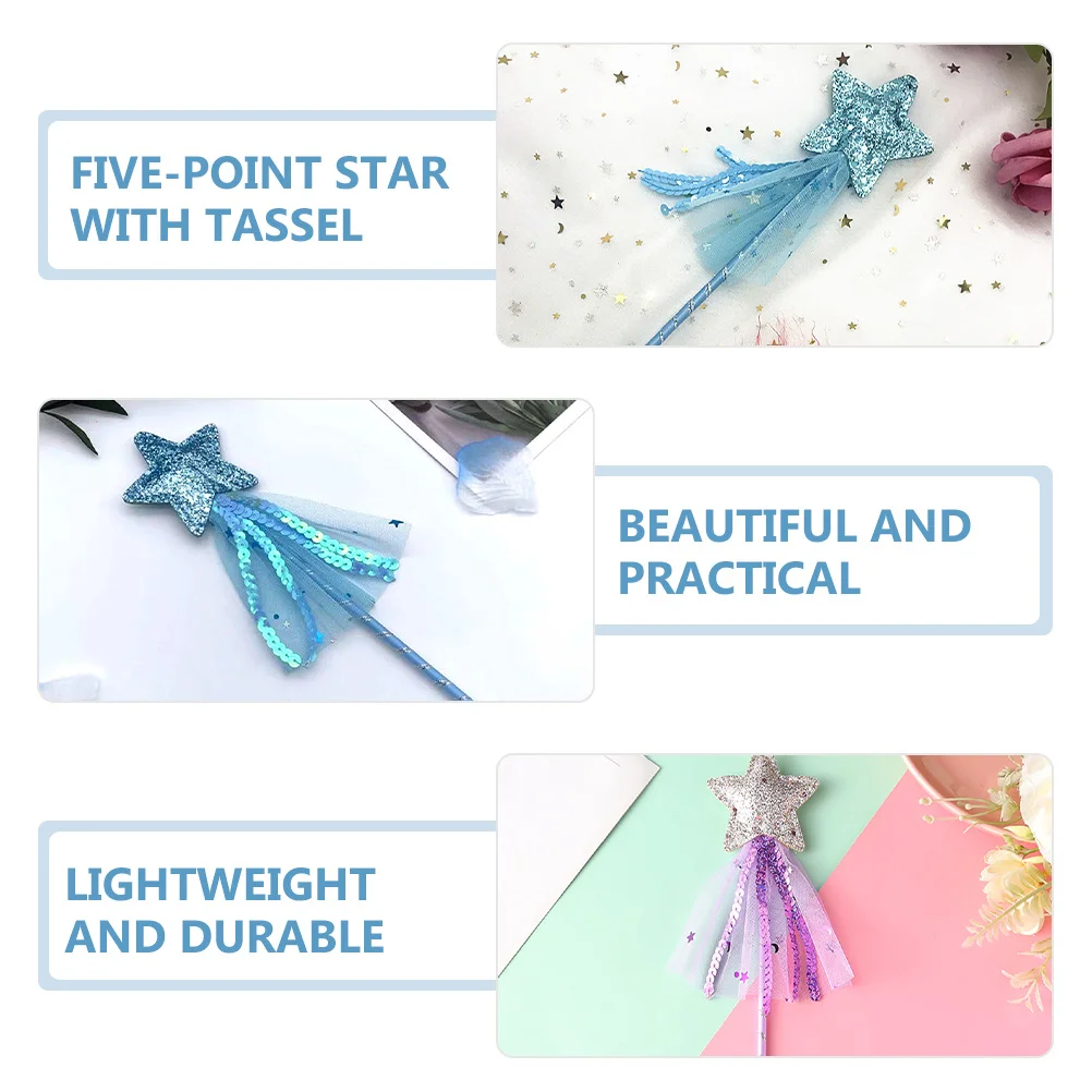 3Pcs Girls Fairy Wand Star Tassel Cosplay Party Prop Baby Girl Supplies Dress Up Games Stage Shows Gift Fairy Cat