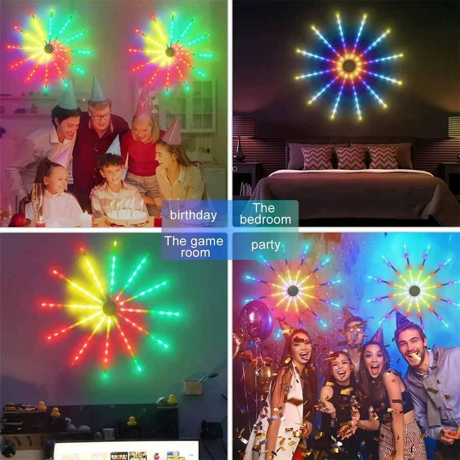 Luz de fogos de artifício led controlada por aplicativo inteligente com luz starburst remota ao ar livre dreamcolor natal luz de meteoros de fogos de artifício