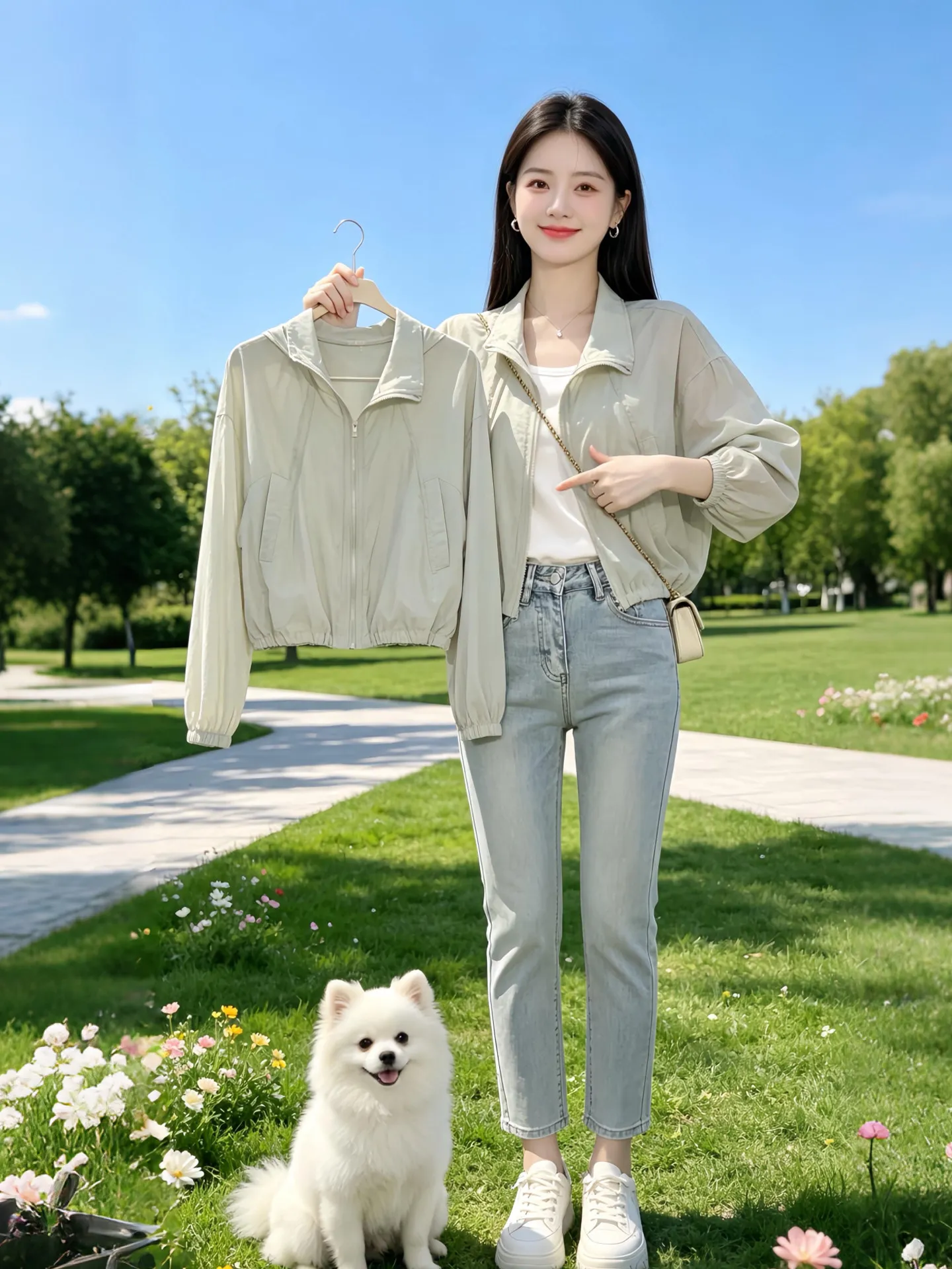 

Summer Thin Sun Protection Outerwear Women's Loose Top Trendy Versatile Casual Outerwear Simple Design Commute Style Zipper C...