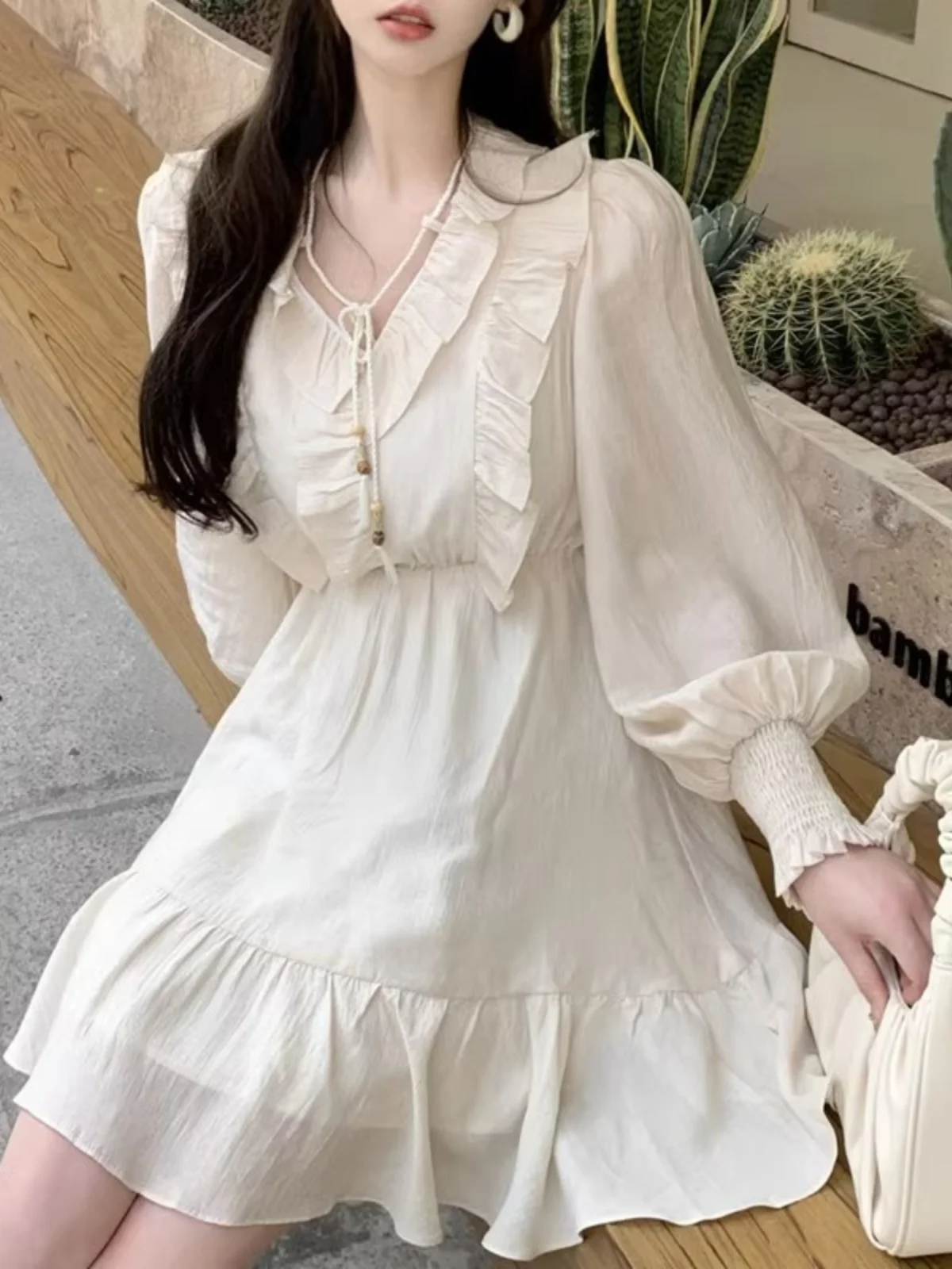 

Новинка! Женский комплект: платье с V-образным вырезом и длинным рукавом, юбка А-силуэта, скрывающая живот, для ранней осени, однотонное, элегантное.