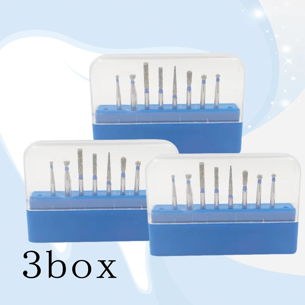 Dental Clinic 3 Box Dental Diamond Burs Set Stainless Steel Drill Kit for High Speed Handpiece Tooth Preparation and Polishing