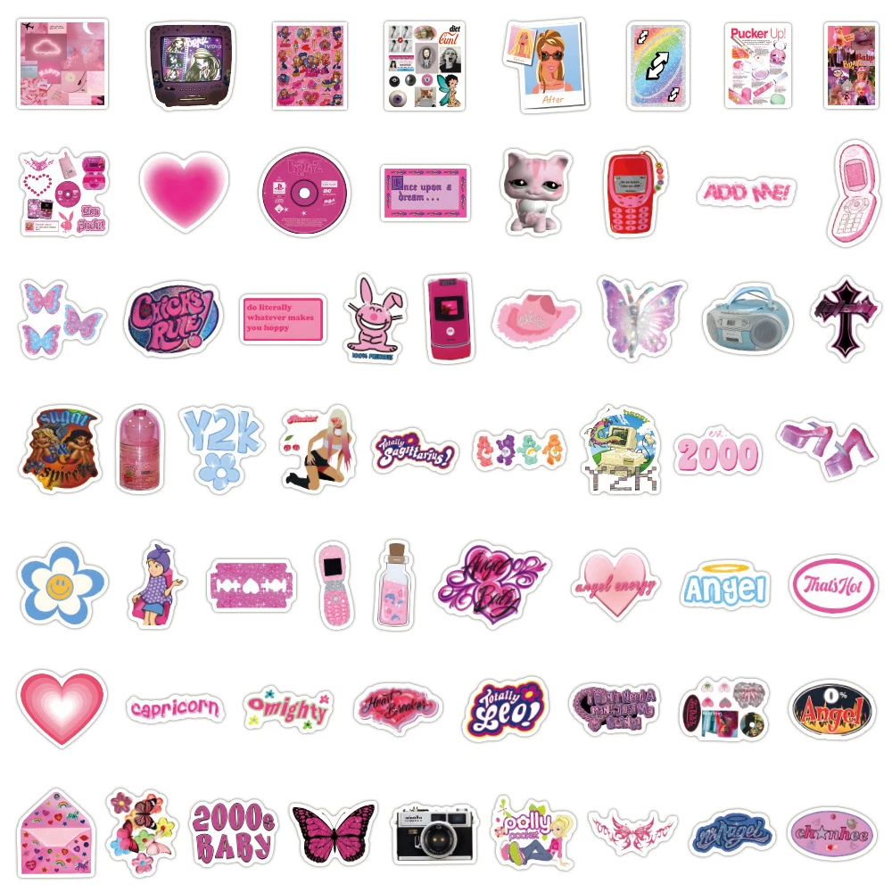 10/30/50/120 قطعة INS الوردي Y2K ملصقات الكرتون الجمالية ملصق مائي DIY بها بنفسك سجل القصاصات الهاتف المحمول لطيف مقاوم للماء الكتابة على الجدران ملصق لعبة