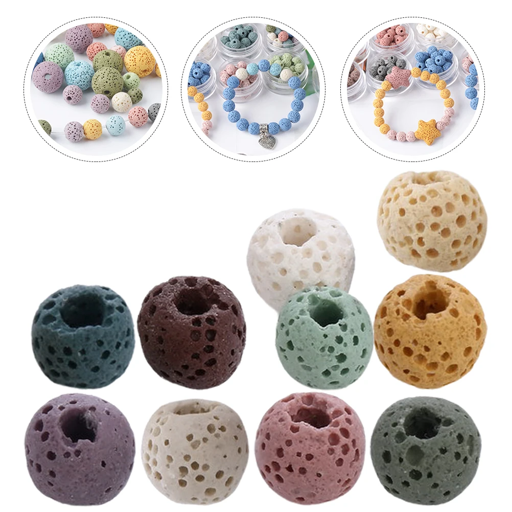 

10pcs Natural Volcanic Stone Diy Loose Beads For Jewelry Making Aroma Essential Oil Crafts Decorative Round Spacer Beads